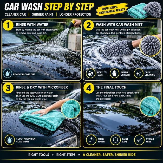 RoadsRide 1200 GSM Microfiber Car Cleaning Cloth + FREE Car Wash Mitt | Super Absorbent, Scratch-Free & Paint-Safe